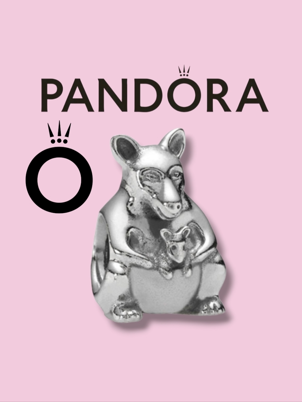 Pandora Sterling Silver Kangaroo With Baby Joey Animal Bead Charm Retired